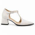 White Suede T-Strap Heels