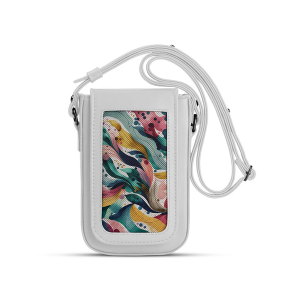White Tagged Crossbag Color Flow – شنطة كروس للموبايل مرسوم عليها رسمة أبستراكت – ECADRA