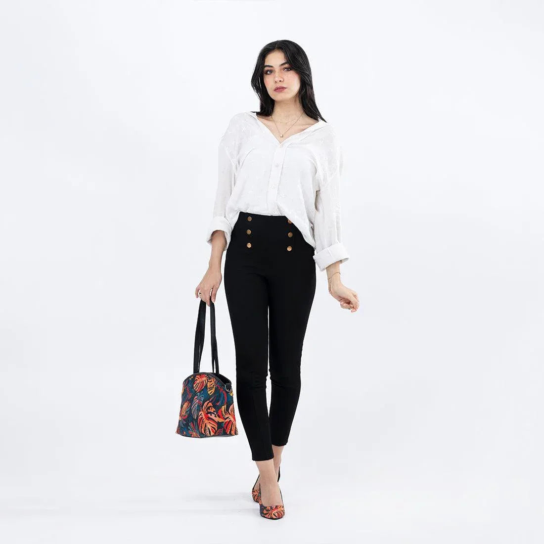 Black Wide Tote Bag Big Leafs - CANVAEGYPT