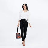 Black Wide Tote Bag Big Leafs - CANVAEGYPT
