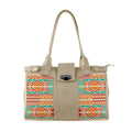 Beige Double Handle Large Bag Abstract Shapes
