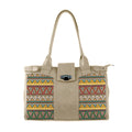 Beige Double Handle Large Bag African Abstract