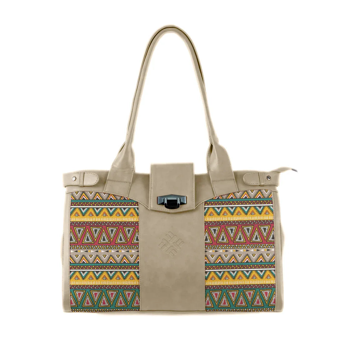 Beige Double Handle Large Bag African Abstract - CANVAEGYPT