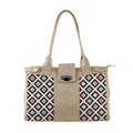Beige Double Handle Large Bag Color Blocks
