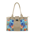 Beige Double Handle Large Bag Floral in blue