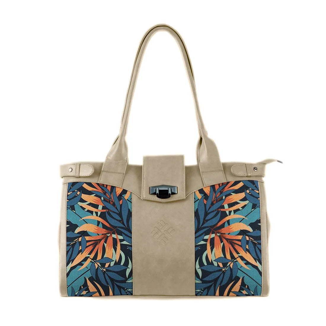 Beige Double Handle Large Bag Leaves - CANVAEGYPT