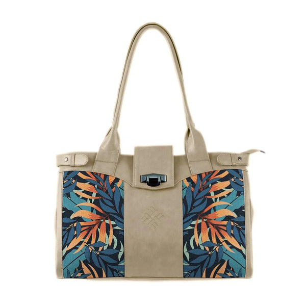 Beige Double Handle Large Bag Leaves - CANVAEGYPT