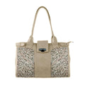 Beige Double Handle Large Bag Leaves Pattern