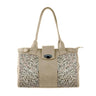 Beige Double Handle Large Bag Leaves Pattern
