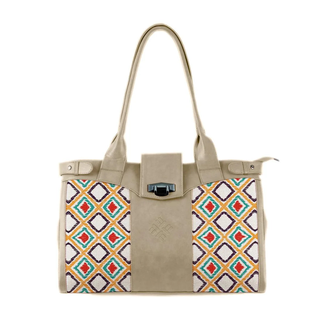 Beige Double Handle Large Bag Pixely - CANVAEGYPT
