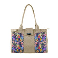 Beige Double Handle Large Bag Purple Floral