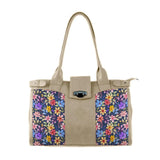 Beige Double Handle Large Bag Purple Floral - CANVAEGYPT