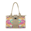 Beige Double Handle Large Bag Summer Leaves
