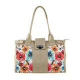 Beige Double Handle Large Bag White Floral - CANVAEGYPT