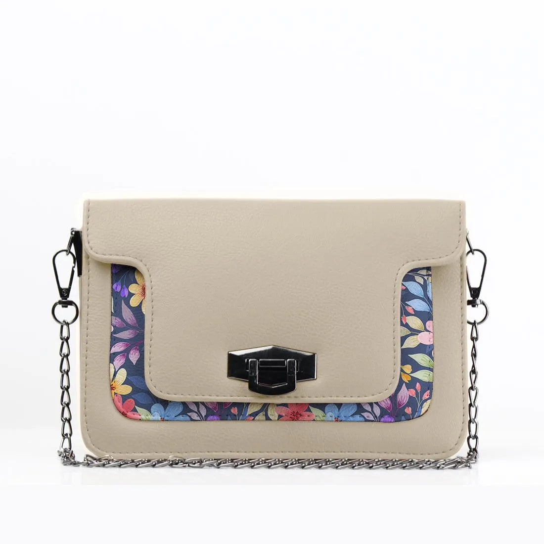 Beige Mini Embossed Chain Bag Purple Floral - CANVAEGYPT