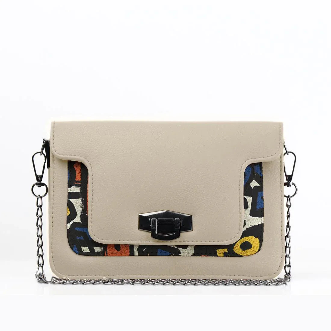 Beige Mini Embossed Chain Bag Stroke - CANVAEGYPT