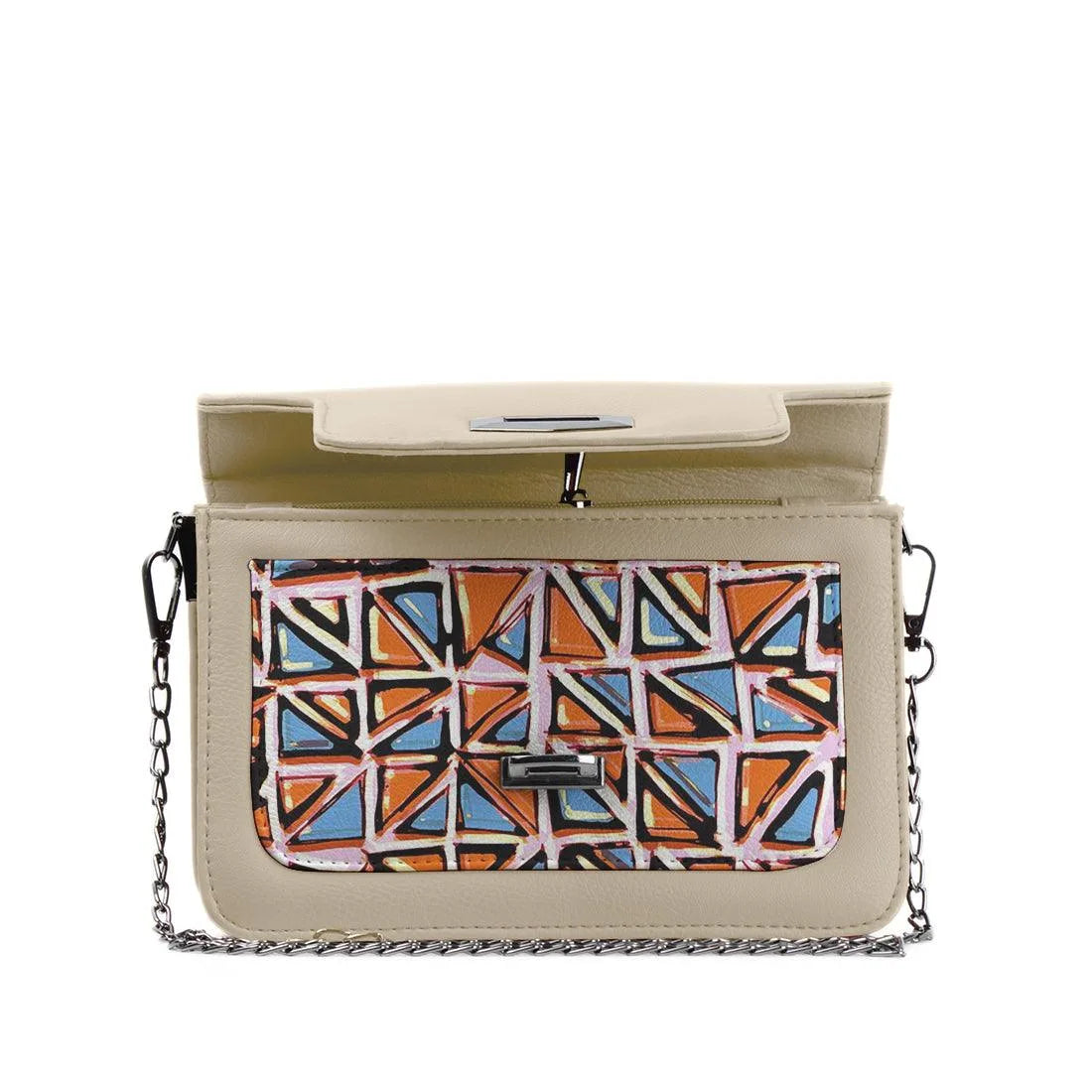 Beige Mini Embossed Chain Bag Triangles - CANVAEGYPT