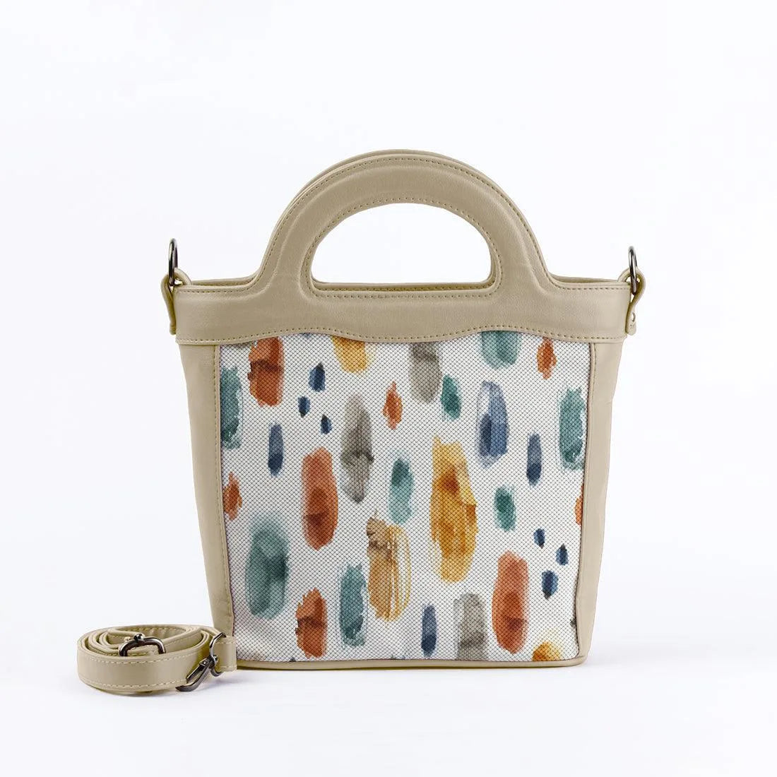 Beige Top Handle Handbag Brushes Spots - CANVAEGYPT