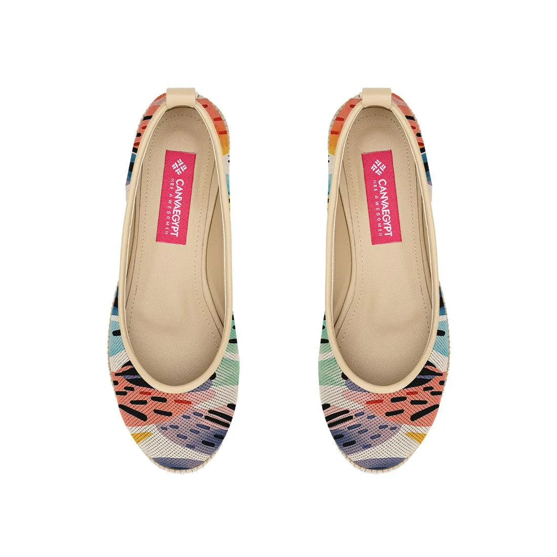 Beige Voyage Round Toe Drawen Leafs - CANVAEGYPT