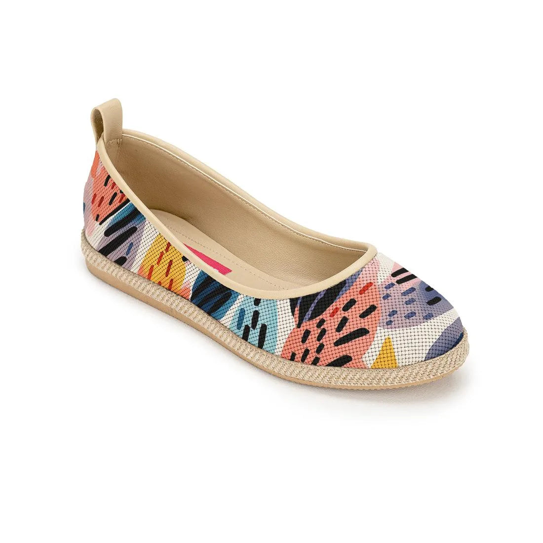 Beige Voyage Round Toe Drawen Leafs - CANVAEGYPT
