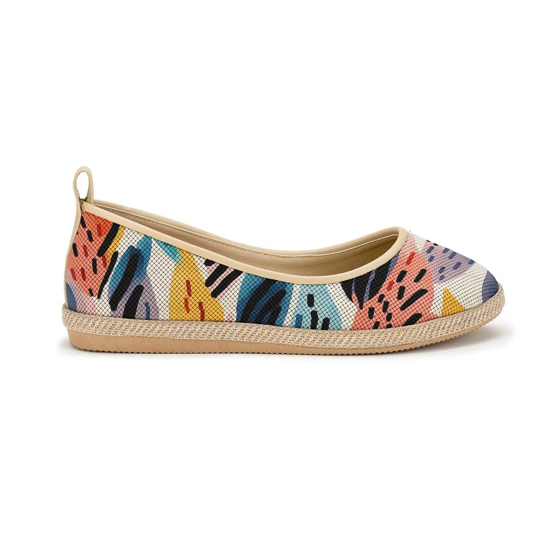 Beige Voyage Round Toe Drawen Leafs - CANVAEGYPT