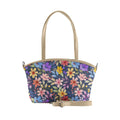 Beige Wide Tote Bag Purple Floral