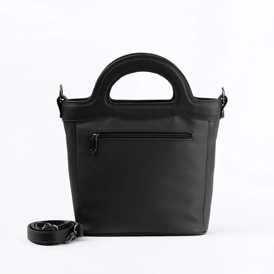 Black Top Handle Handbag Big Leafs - CANVAEGYPT