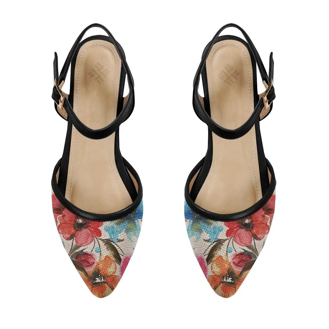 Black Closed Strap Sandal Watercolor Flowers - CANVAEGYPT