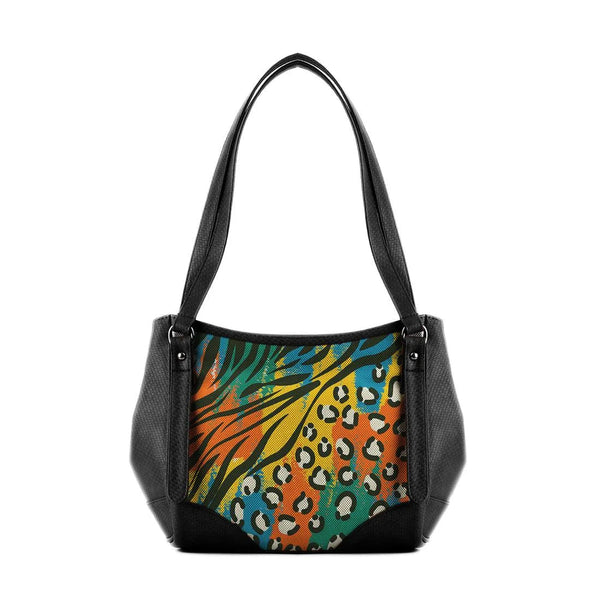 Black Leather Tote Bag African Colors - CANVAEGYPT
