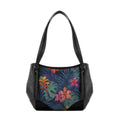 Black Leather Tote Bag Dark Floral