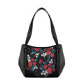 Black Leather Tote Bag Dark Roses