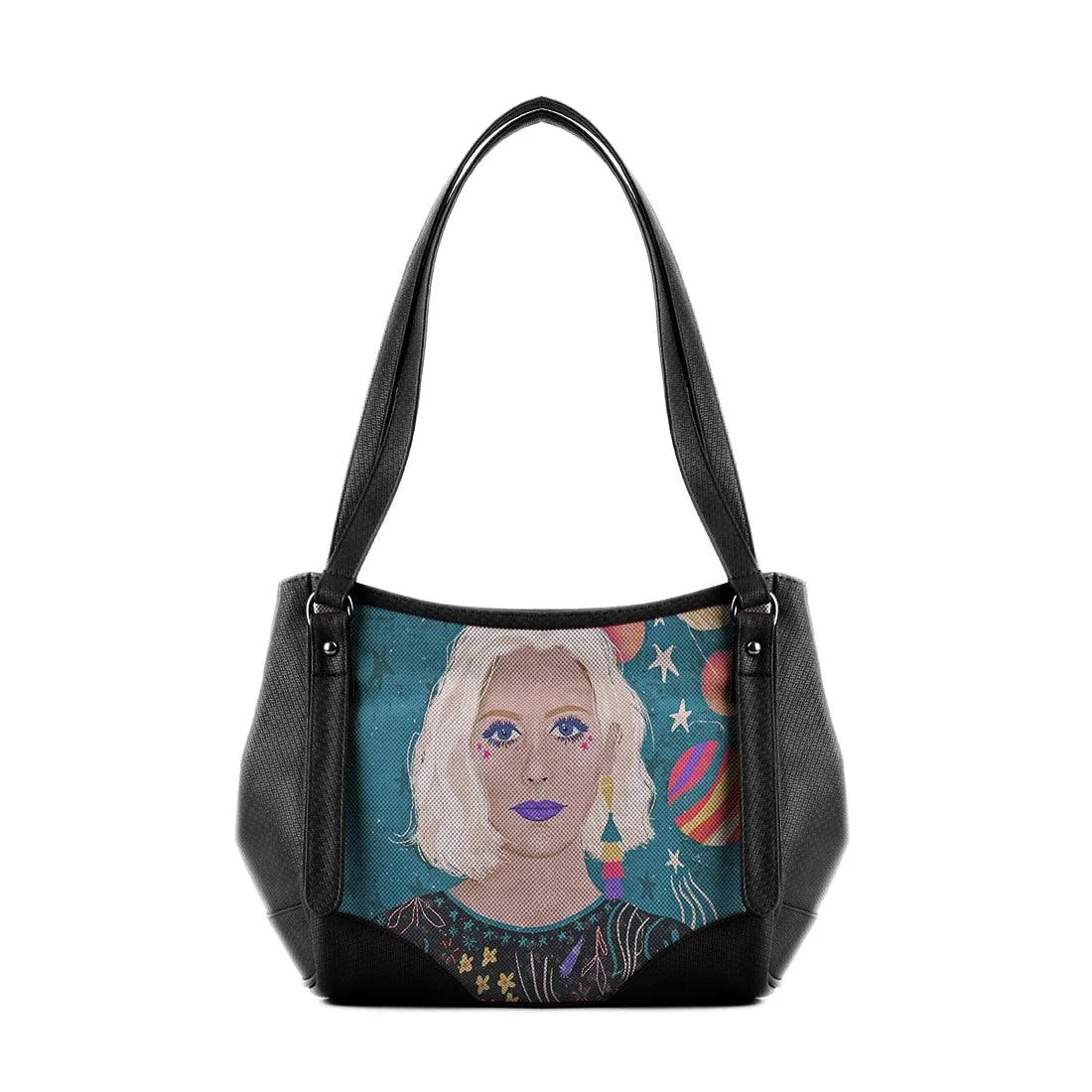 Black Leather Tote Bag Extraterrestrial - CANVAEGYPT