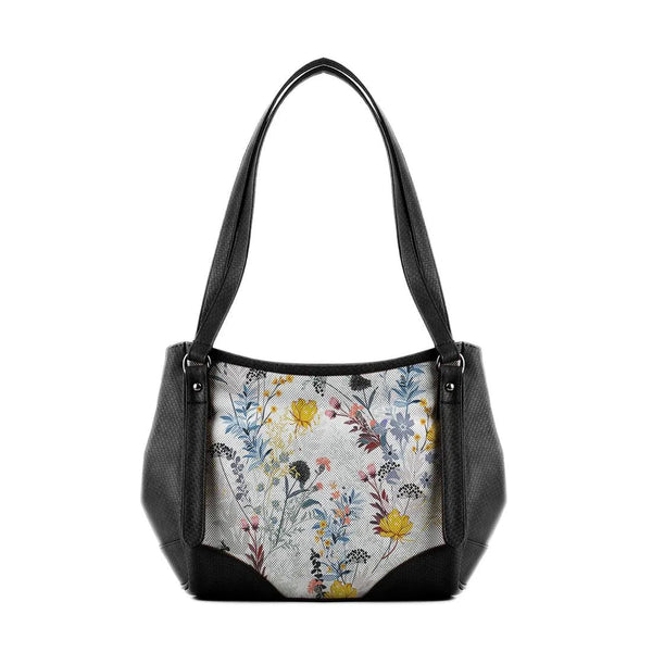Black Leather Tote Bag Floary - CANVAEGYPT