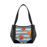 Black Leather Tote Bag Floral Blue - CANVAEGYPT