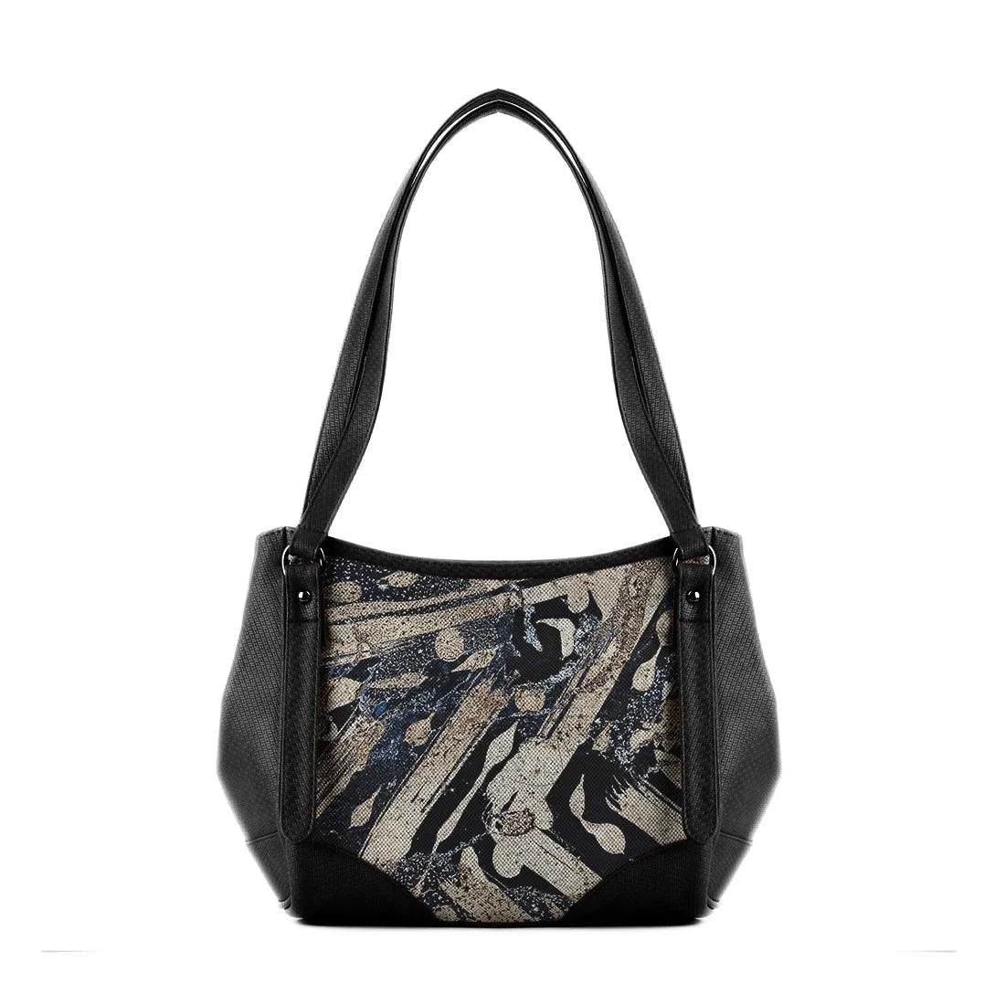 Black Leather Tote Bag Golden Brushes - CANVAEGYPT