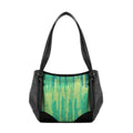 Black Leather Tote Bag Green Lines