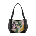 Black Leather Tote Bag Leafs