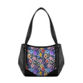Black Leather Tote Bag Purple Floral