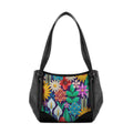 Black Leather Tote Bag Standing Flowers