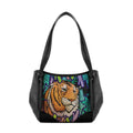 Black Leather Tote Bag Tiger In The Jungle
