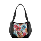 Black Leather Tote Bag White Floral - CANVAEGYPT