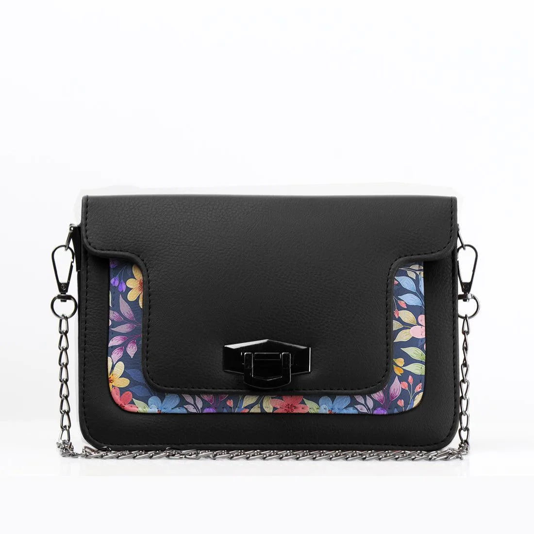 Black Mini Embossed Chain Bag Purple Floral - CANVAEGYPT