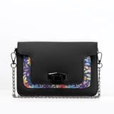 Black Mini Embossed Chain Bag Purple Floral - CANVAEGYPT