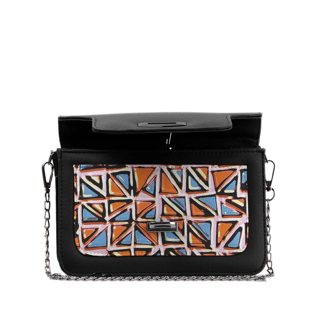 Black Mini Embossed Chain Bag Triangles - CANVAEGYPT
