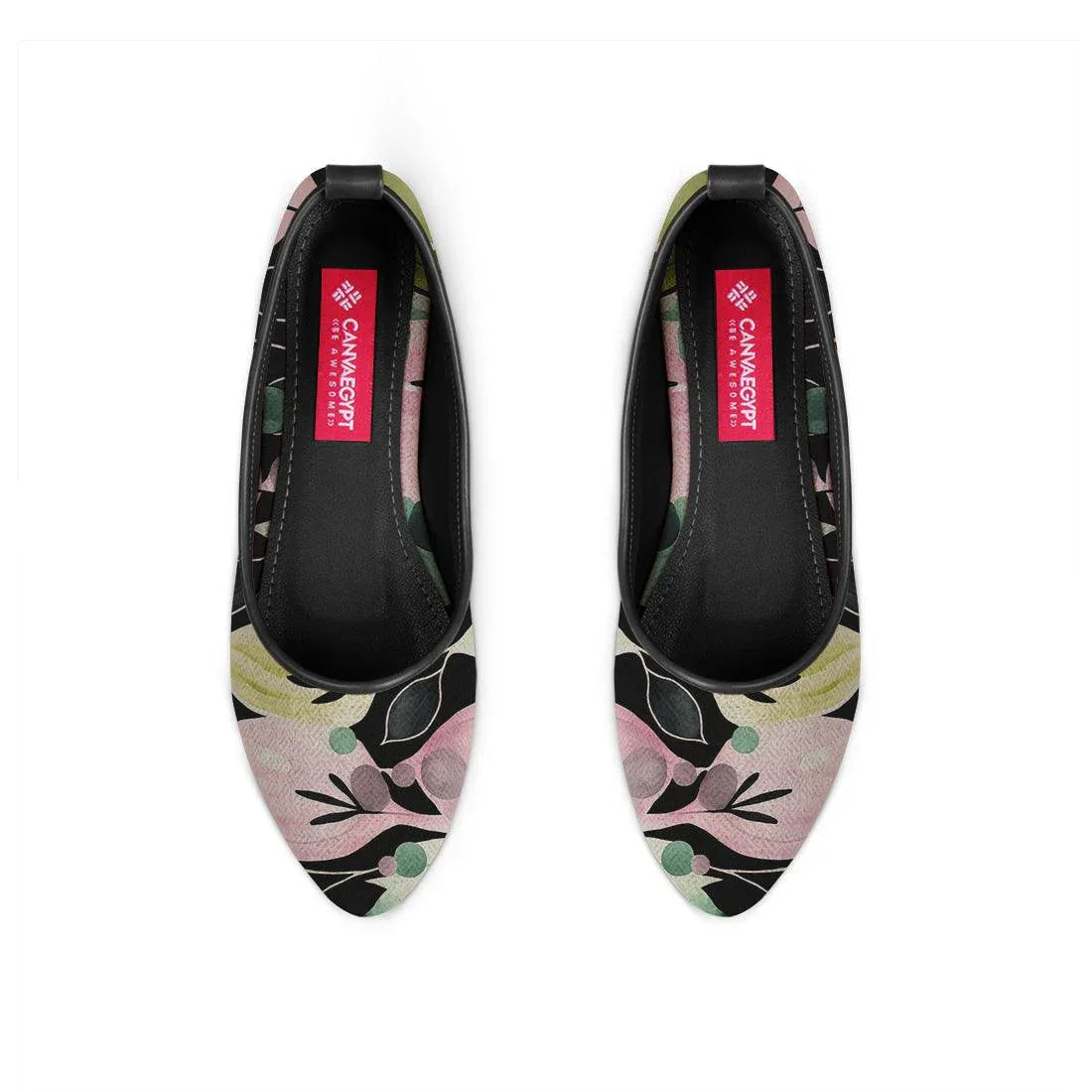Black Round Toe Shoe Glowing Flowers - CANVAEGYPT