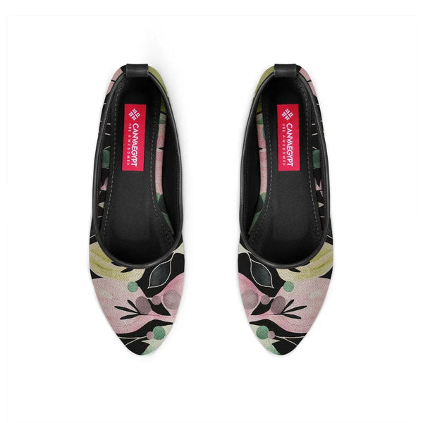 Black Round Toe Shoe Glowing Flowers - CANVAEGYPT