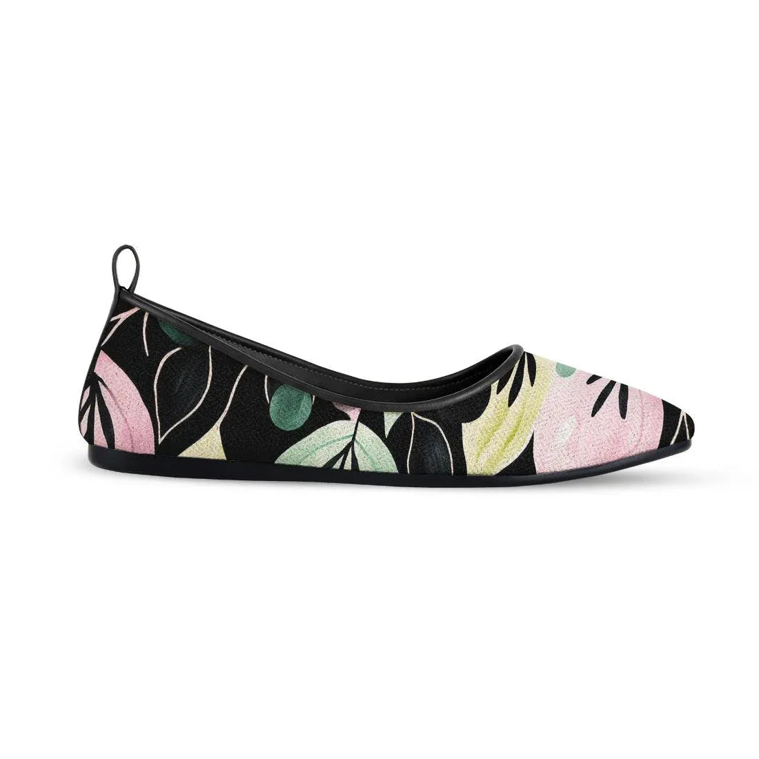 Black Round Toe Shoe Glowing Flowers - CANVAEGYPT