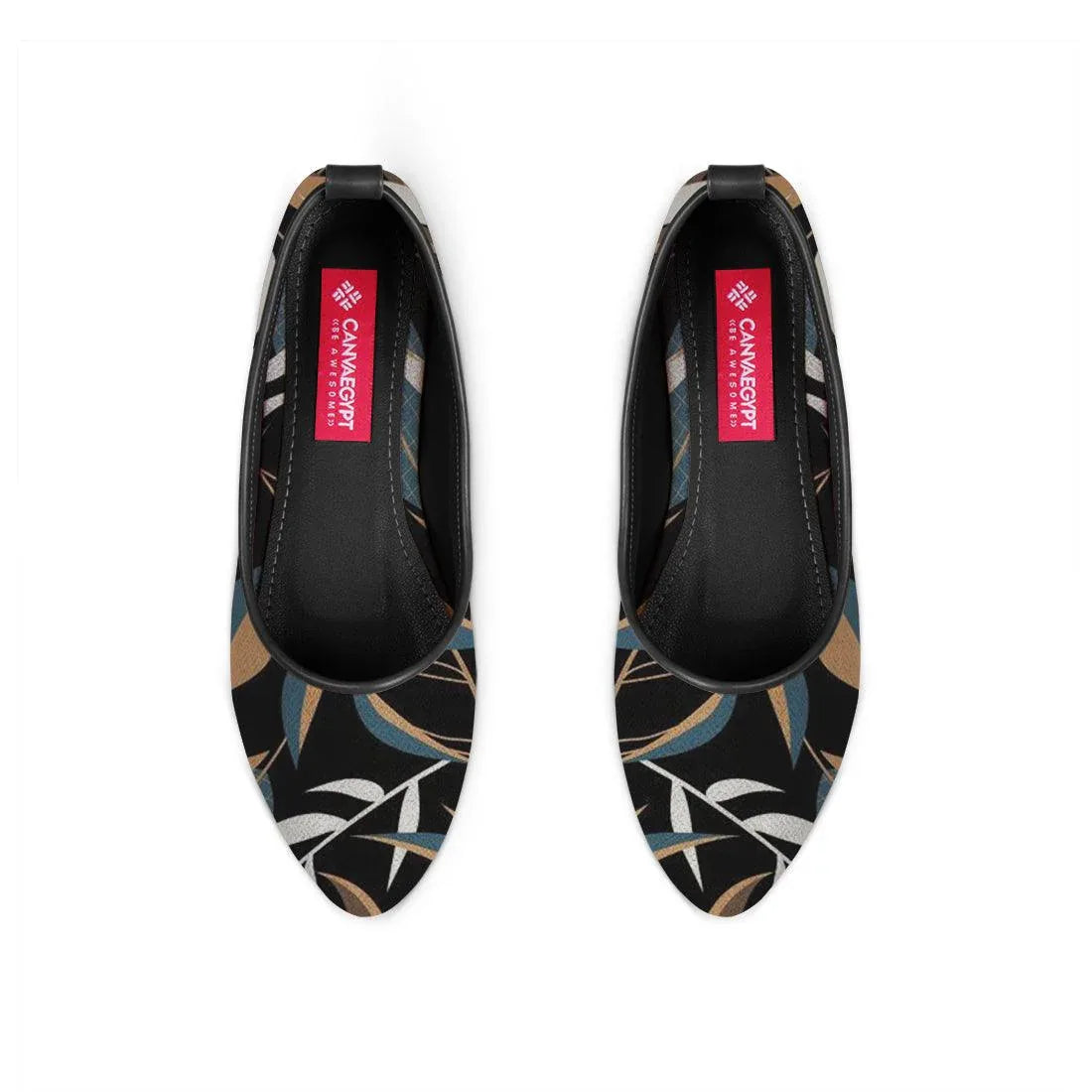 Black Round Toe Shoe Leaves - CANVAEGYPT