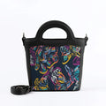 Black Top Handle Handbag Butterfly