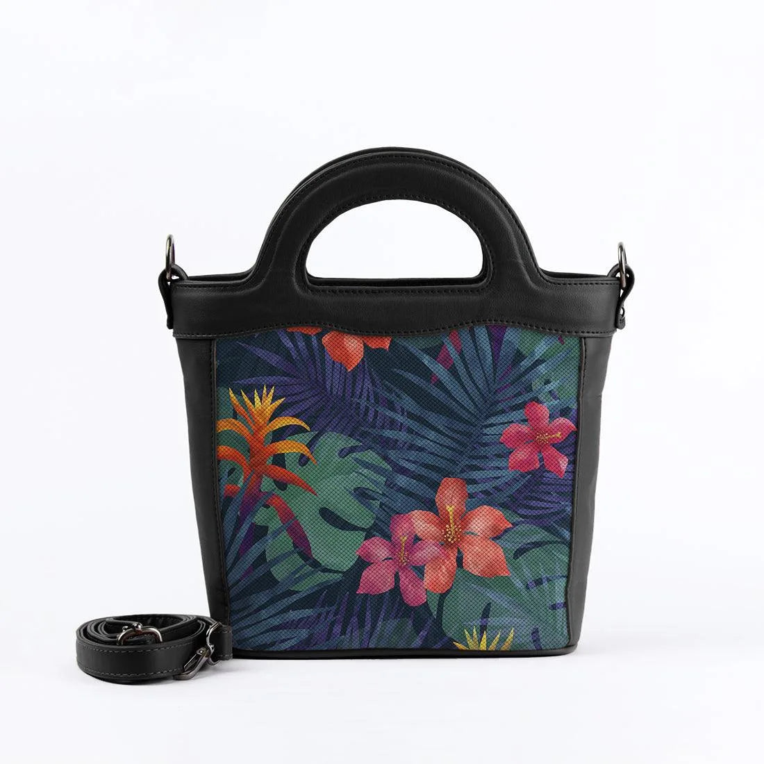 Black Top Handle Handbag Dark Floral - CANVAEGYPT